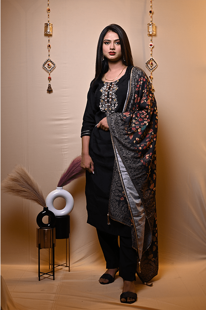 Pastel brown embroidered chanderi silk kurta with pants - set of two by  Label Priya Chaudhary | The Secret Label